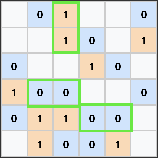 Binary puzzle rule 1